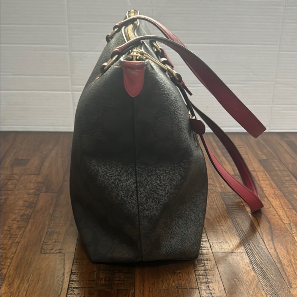 Coach Brown and Red Gallery Tote Bag brown with red handles and accents. - Picture 14 of 16